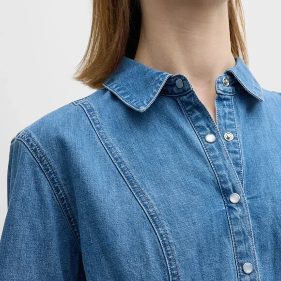Veronica Beard Chaia Long-Sleeve Denim Mini Shirtdress Size 0